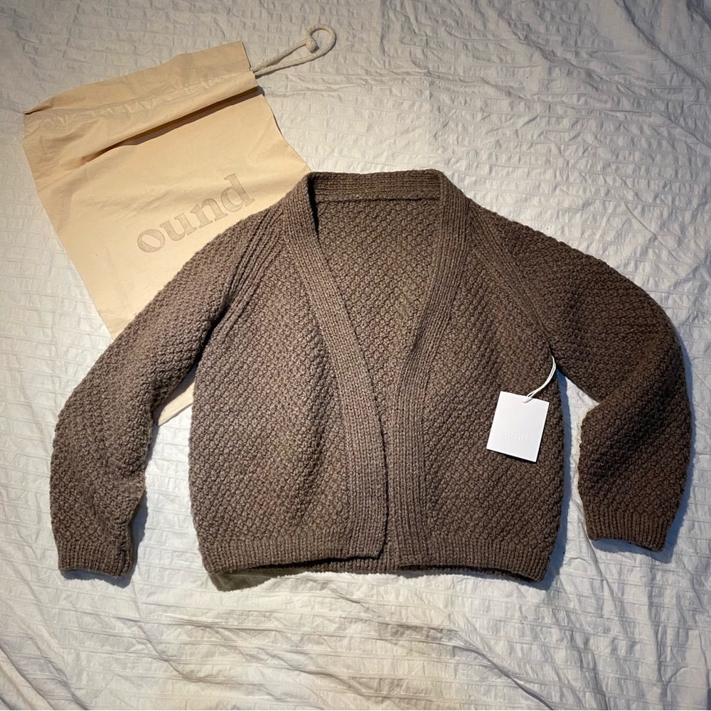 NWT Ound luxury hand knit Spanish wool cub open cardigan crop sweater medium